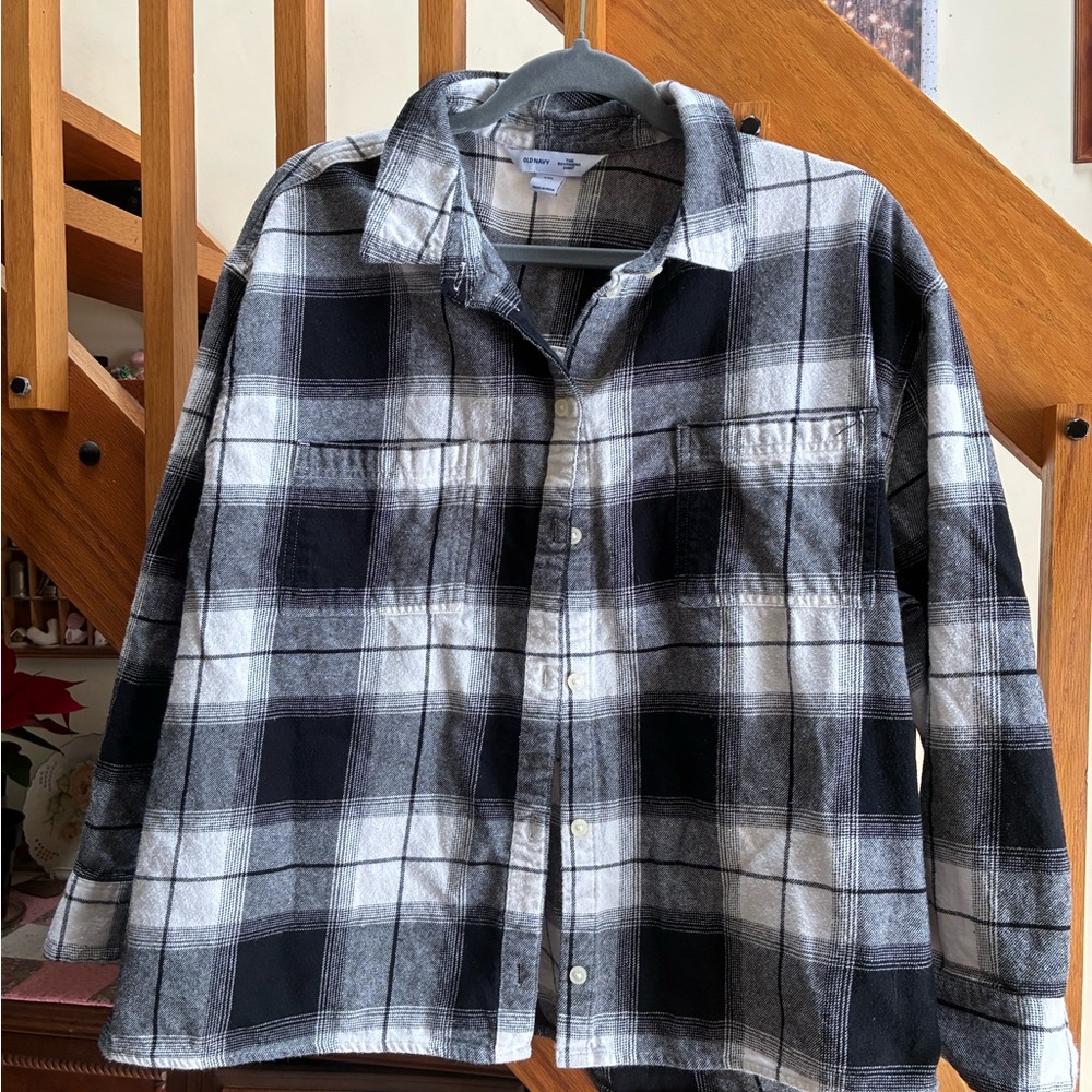 Black and White Plaid Shirt Old Navy Boyfriend XXL